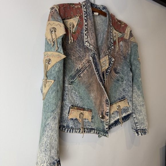 VTG 80s 90s Womens Sz S Western Denim Jacket Acid Wash Southwestern Cowgirl USA - Picture 3 of 14